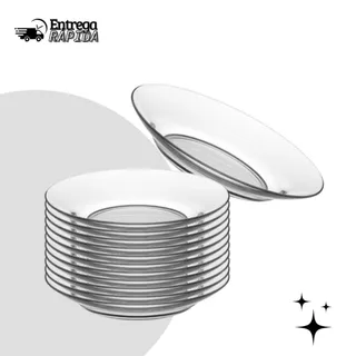 Jogo De Pratos Fundos Kit 12 Peças Em Vidro Almoço E Jantar