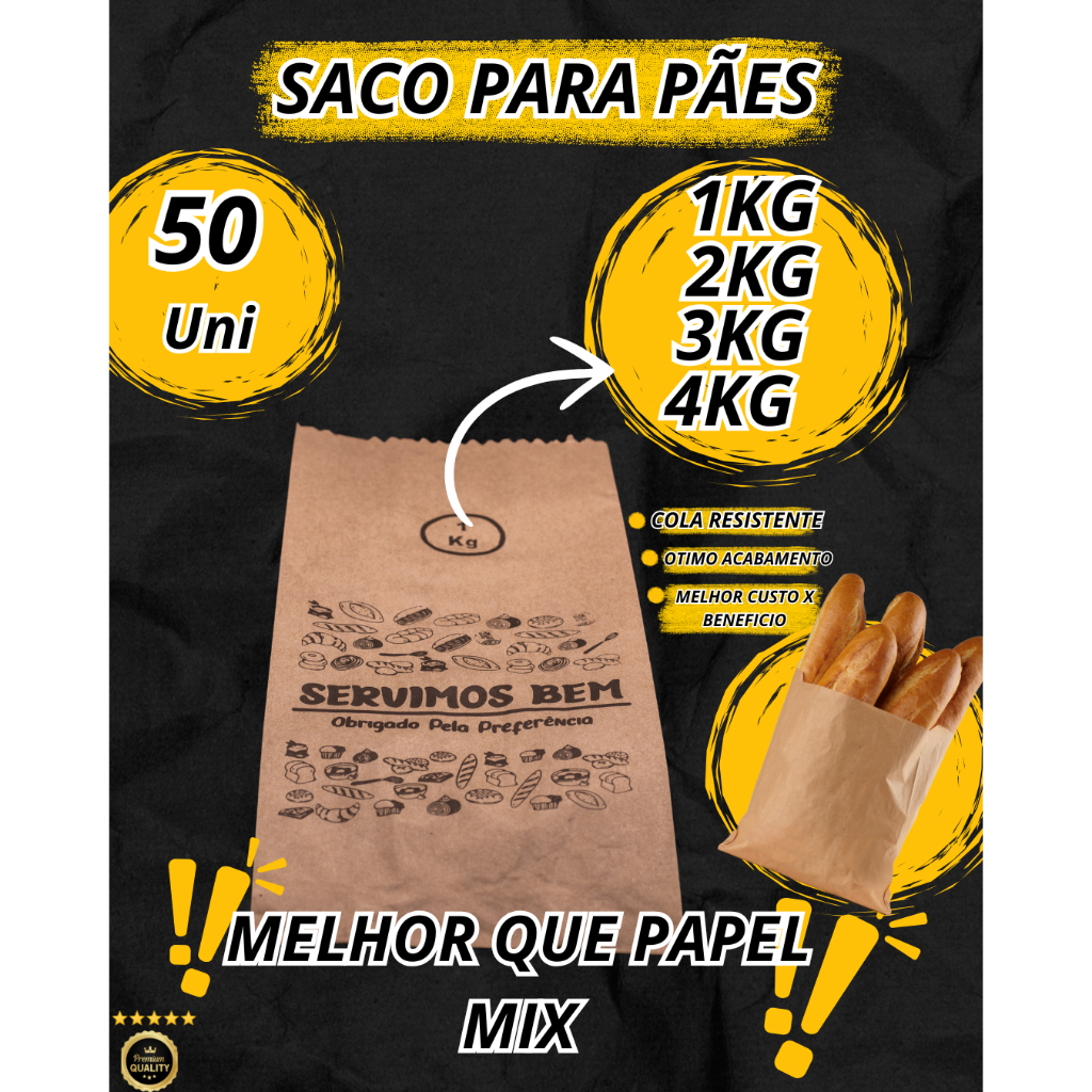 SACO PARA PAO 1KG , 2KG , 3KG , 5KG , 7,5KG paes , padaria ,