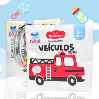 Livro De Pano Macio Para Bebês Alto Contraste Veículos Preto E Branco Sensorial Brinquedo Bebê Chocalho em Oferta na Shopee