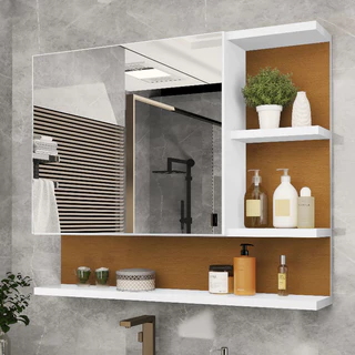 Armário espelheira para banheiro Cleópatra - Branco Nature/Flexcollor