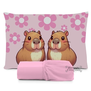 JOGO DE LENÇOL SOLTEIRO INFANTIL CAPIVARA FOFA MENINA em Oferta na Shopee