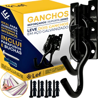 Kit Gancho Rede Descanso Lef Parede Não Enferruja Reforçado E Robusto 3/8 250kg
