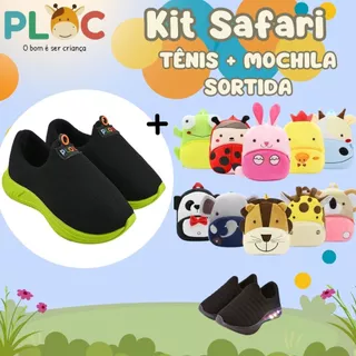 Kit Safari Ploc: Tênis Calce Fácil Passeio Escola P26 + MOCHILA SAFARI SORTIDA MENINO em Oferta na Shopee