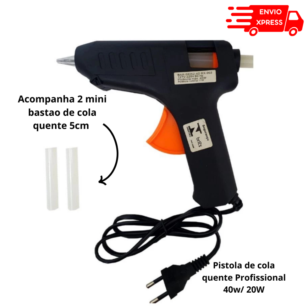 Pistola de Cola Quente artesanato Bivolt Profissional +Acompanha 2 mini ...
