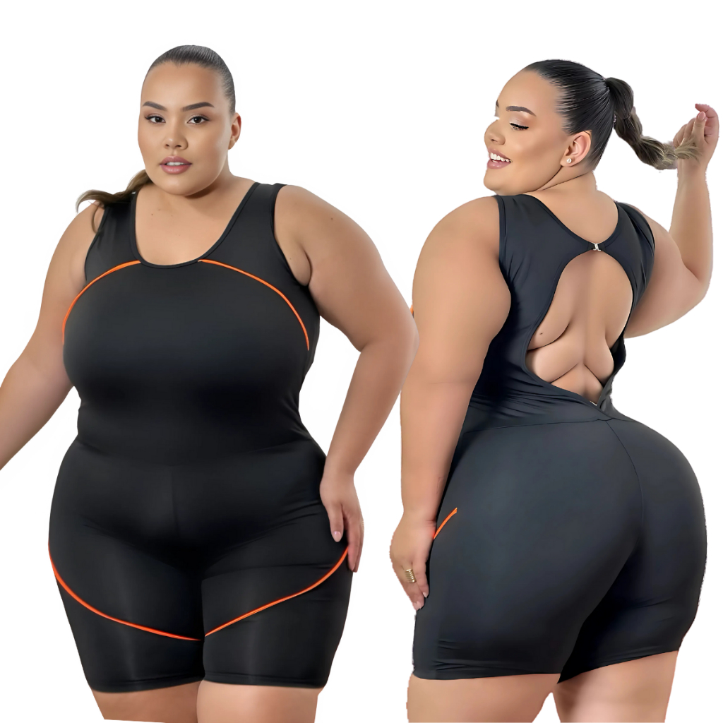 Maiô Macaquinho Plus Size Preto Tamanho Grande Roupa para ...