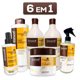 Kit 6 em 1 Karseell Collagen Linha Completa Máscara Shampoo Condicionador Progressiva Protetor Térmico Tônico Capilar