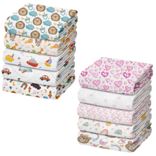 Pacote com 5 Fraldas de Pano de Luxo Marca Minasrey Estampada para Bebês e Recém-Nascidos - 70x70cm - 100% Algodão Duplo em Oferta na Shopee