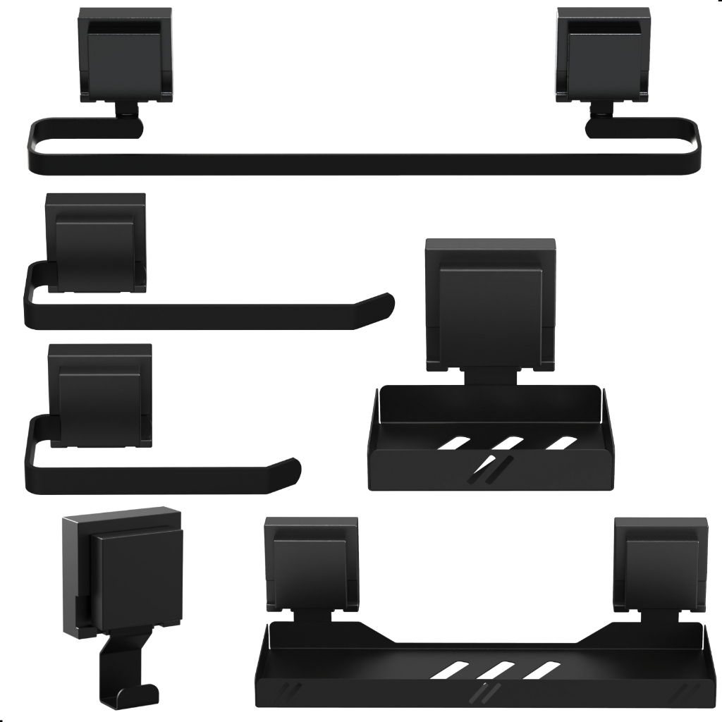 Kit Acessórios Para Banheiro Com Ventosa Preto 6 Peças Max