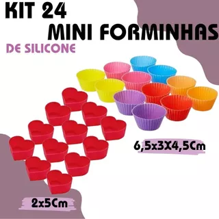 Conjunto 24 Mini Forminhas Silicone Coração Cupcake 2x5Cm E 6,5x3X4,5Cm Colorido Doces Circular em Oferta na Shopee
