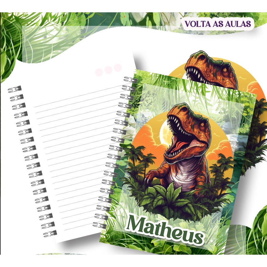 Caderno DINOSSAURO personalizado - com capa dura e elástico Pode ser ...
