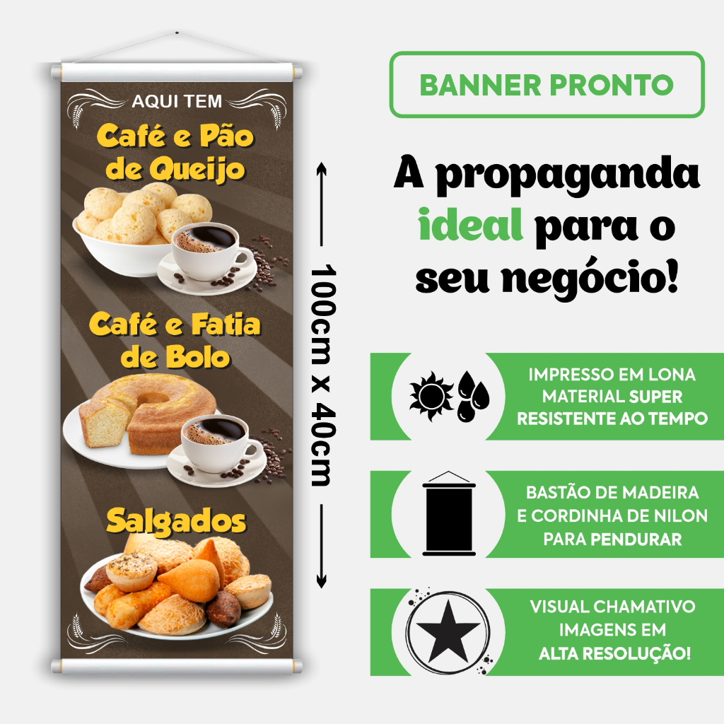 Banner Café Pão de Queijo Salgado Bolo 40x100cm Faixa Placa 