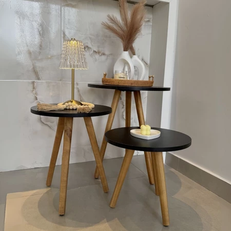 Kit Trio Jogo de Mesinhas Lateral Redondas Sala Pé Palito Retro Decoração