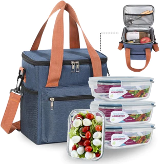 Kit Bolsa Térmica Portatil Alça Resistente e Marmita Pote de Vidro Hermetico 640ml