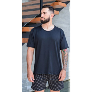 Pijama Masculino Camiseta Lisa Manga Curta e Short Xadrez ou Quadriculado Suede Confortável LF041 em Oferta na Shopee