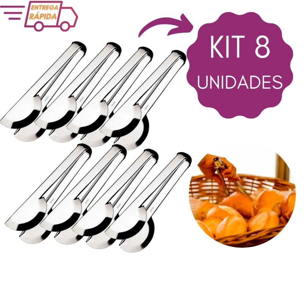 Kit 8 Pegador Universal Pães Inox 20 cm Padaria Buffet Resta