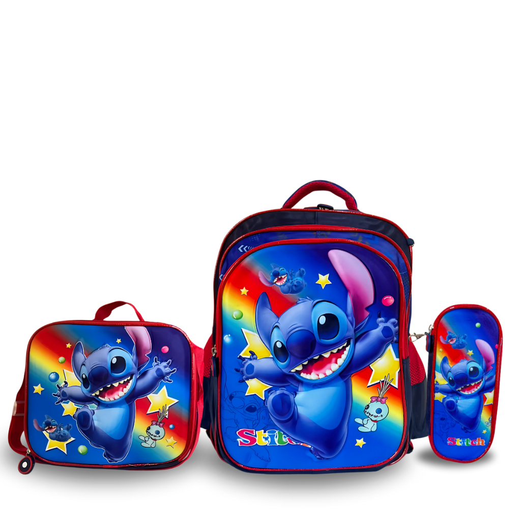 Mochila Infantil Stitch Menino Kit Escolar Lancheira Térmica e Estojo ...