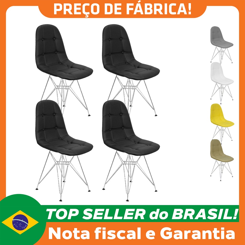 Kit 4 Cadeiras Charles Eames Botonê Eiffel Base Metal Cromado