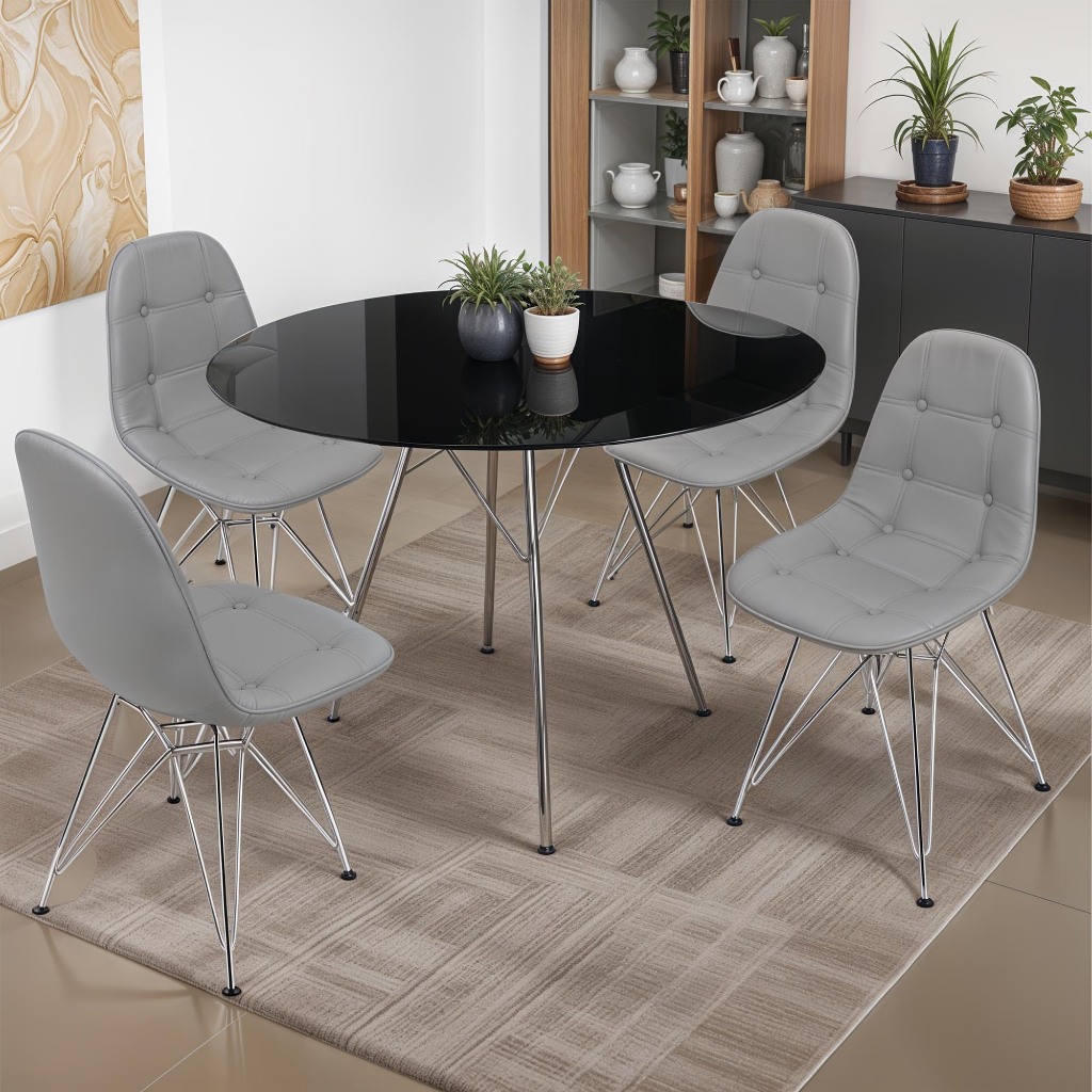 Kit 4 Cadeiras Charles Eames Botonê Eiffel Base Metal Cromado