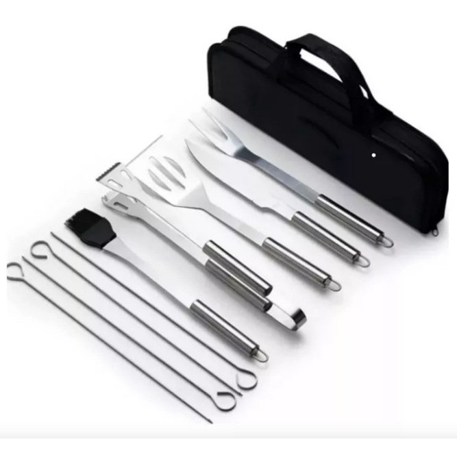 Kit 9 Para Churrasco Profissional Inox Chef Gourmet Utensílios