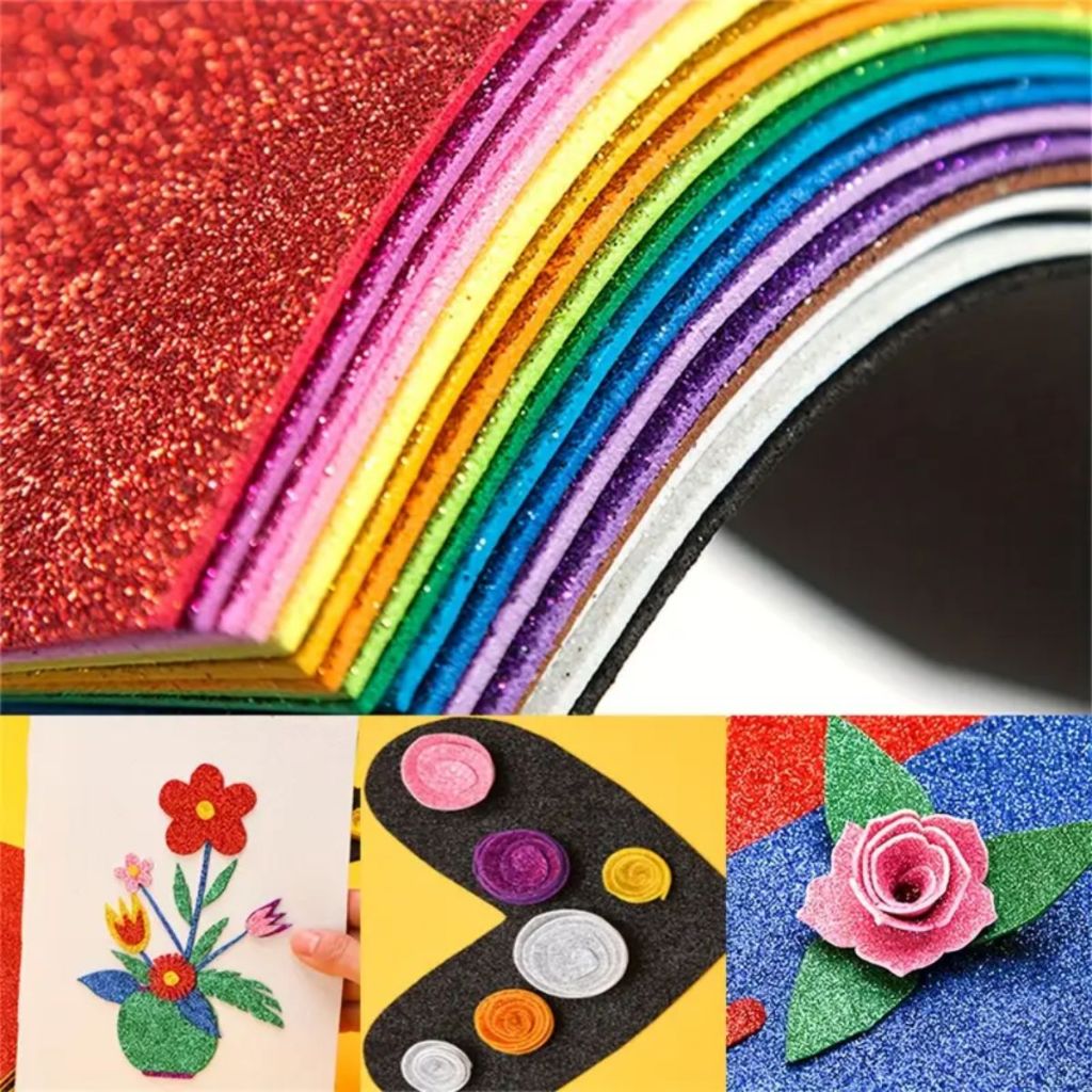 Placas de EVA 5 Folhas de E.V.A Glitter Brilhante Grande Folha de EVA Brilho Glitter Artesanato
