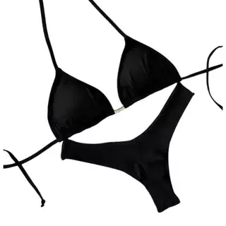 Biquíni Conjunto Top Cortininha Calcinha Asa Delta Fio Duplo Bojo Removível em Oferta na Shopee