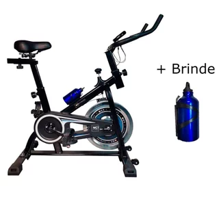 Bicicleta Spinning Ergométrica Com Roda De Inércia De 6kg com Monitor + Squeeze Preto/Azul
