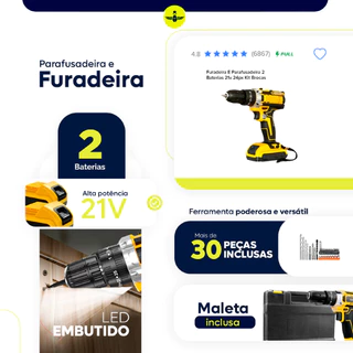 Parafusadeira Furadeira 21V 2 Baterias Forte e Resistente Com Maleta e Acessórios Completo