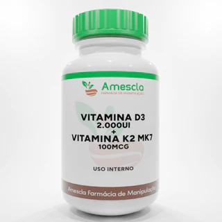Vitamina D3 2.000ui + Vitamina K2 MK7 100mcg Com 60 ou 120 Cápsulas