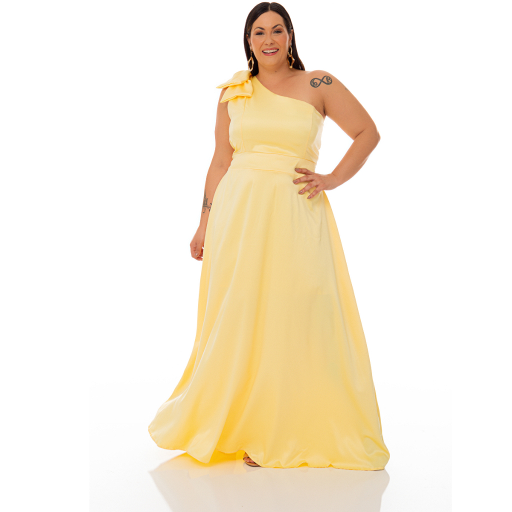 Plus Size Vestido Madrinha Amarelo Renda Plus Size Vestidos De