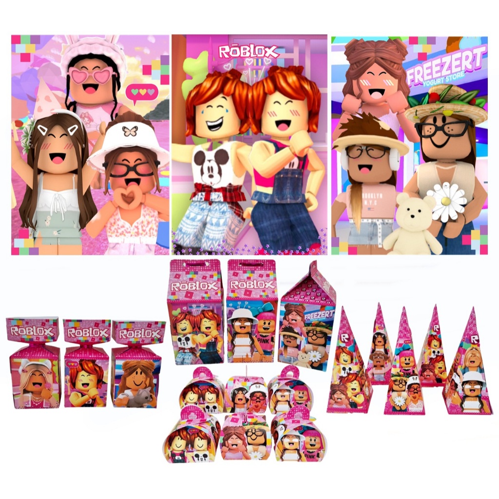 Kit 23 Itens Roblox Rosa Lembrancinhas Roblox Rosa Decoração Roblox ...