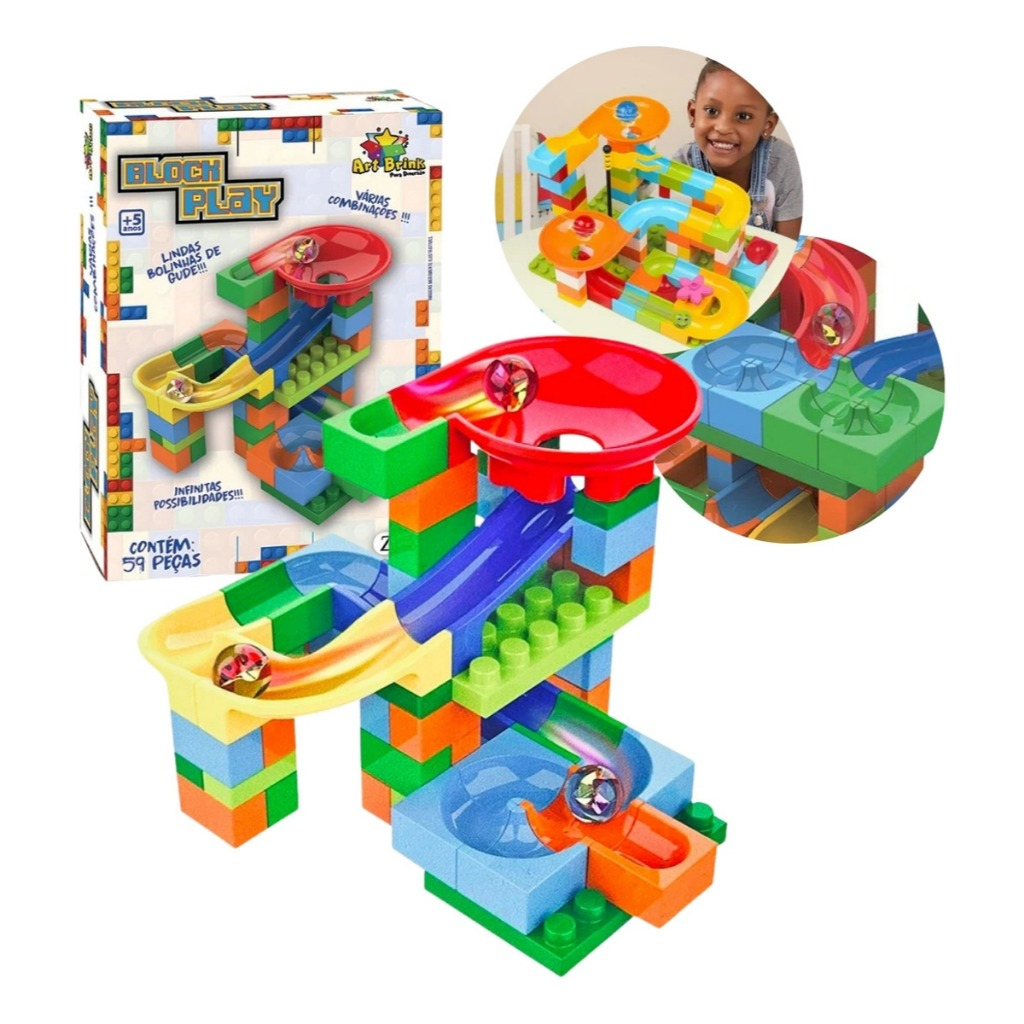 Brinquedo Pista Bolinhas De Gude Monta Blocos C_ 59 Peças | Shopee Brasil