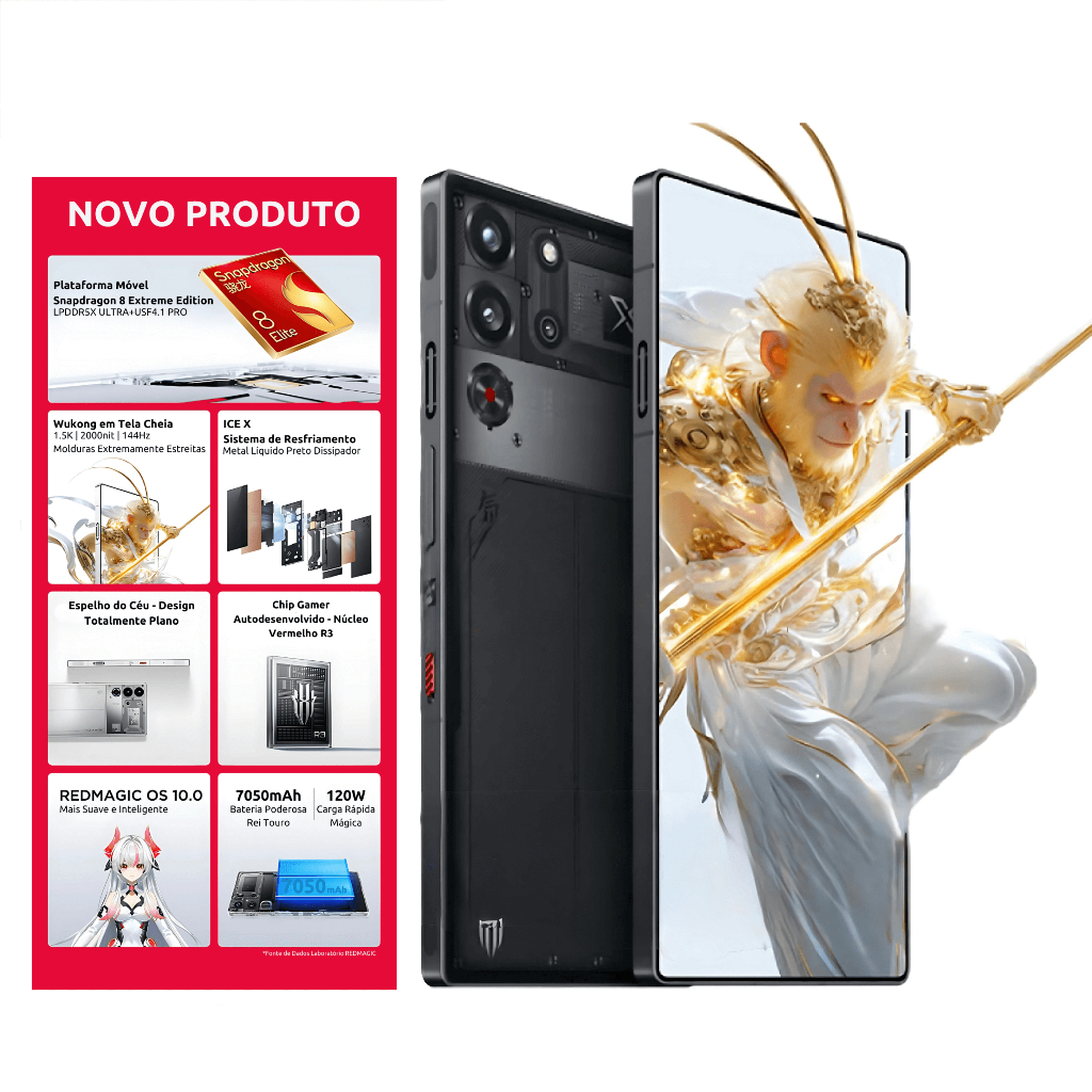REDMAGIC 10 Pro 144Hz 7050mAh para jogos móveis, smartphone 5G, 12