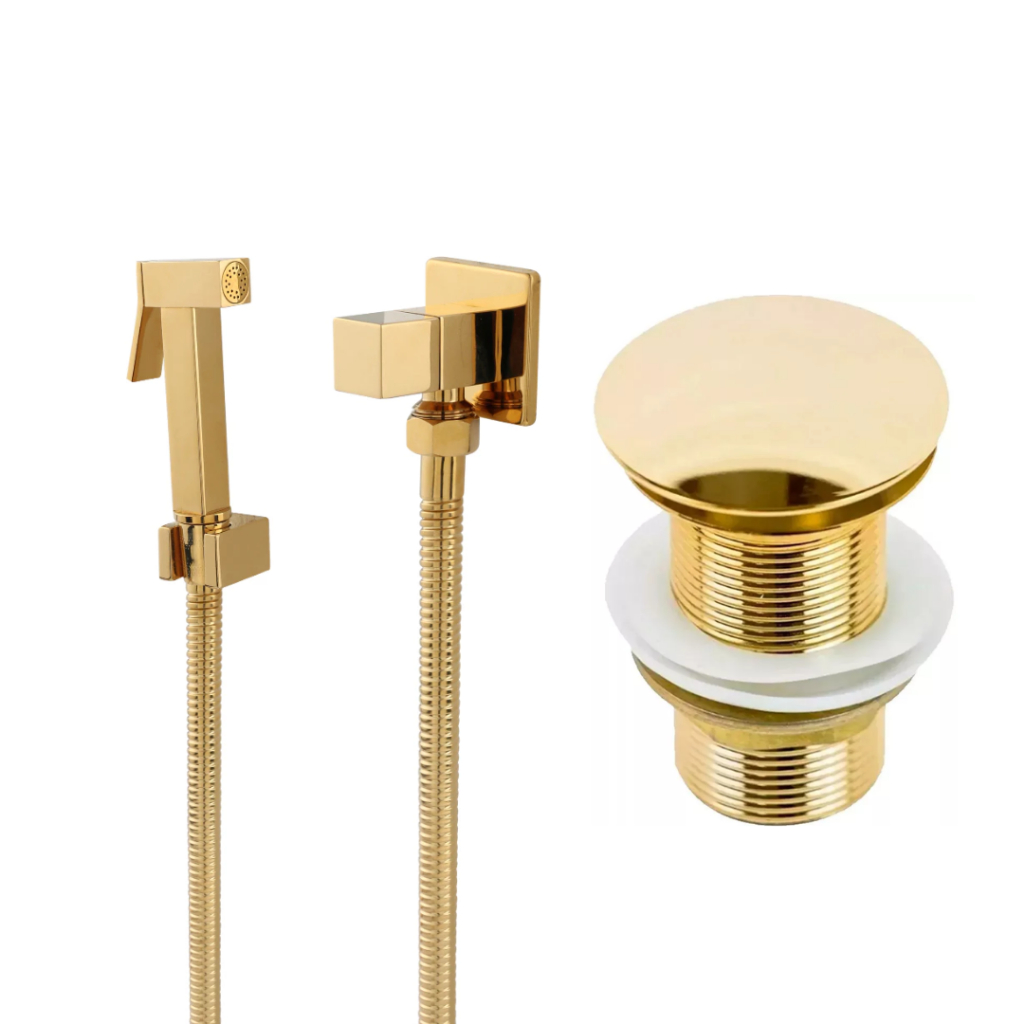Ducha Higiênica Chuveirinho Lavabo Banheiro + Válvula Click Gold Cor Dourado