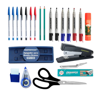 kit 23 Itens Professor Material Escolar apagador caneta pincel de quadro Branco grampeador corretivo grampo tesoura cola