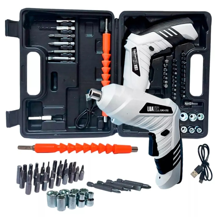 Kit Mini Parafusadeira Eletrica Com 47 Peças Portátil Sem Fio LWJ-212 | Shopee Brasil