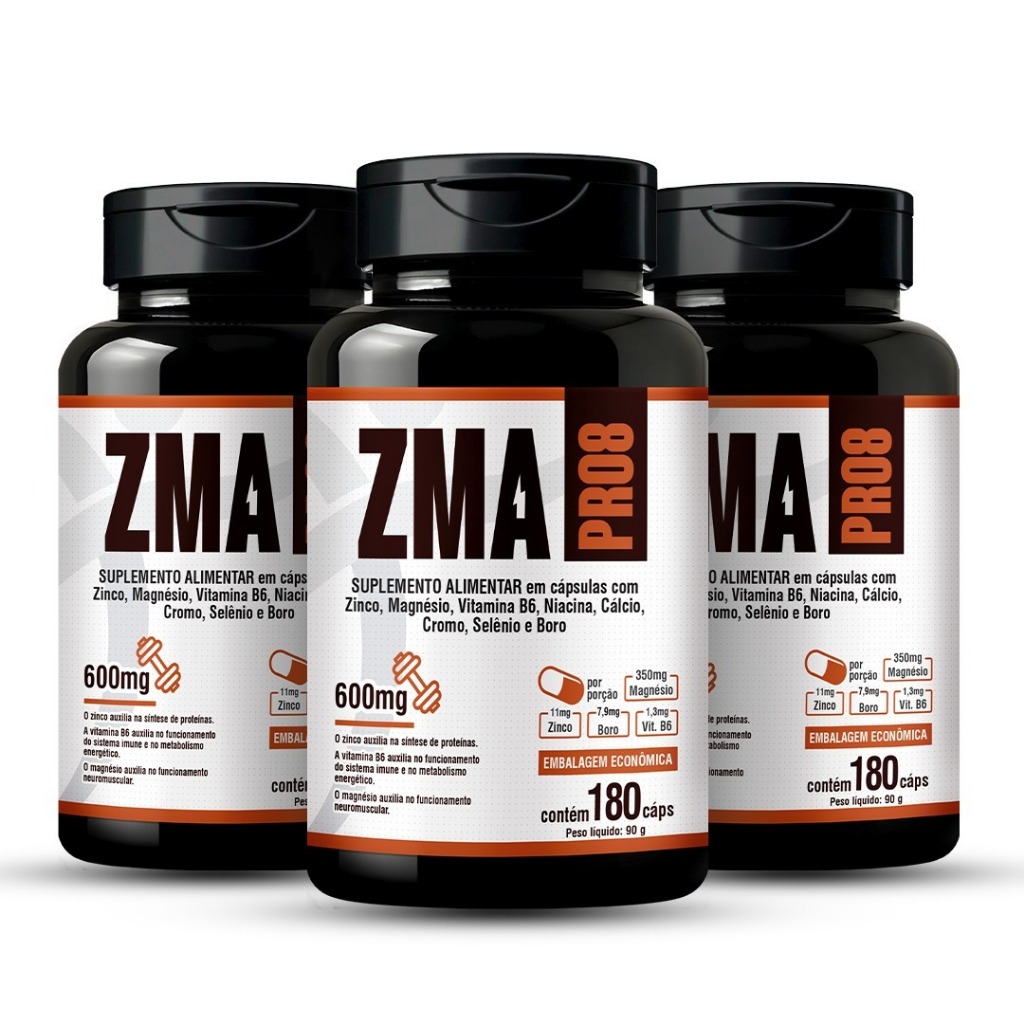 Zma Pro 3x 180cap Magnésio Zinco Boro Cromo Selênio Cálcio