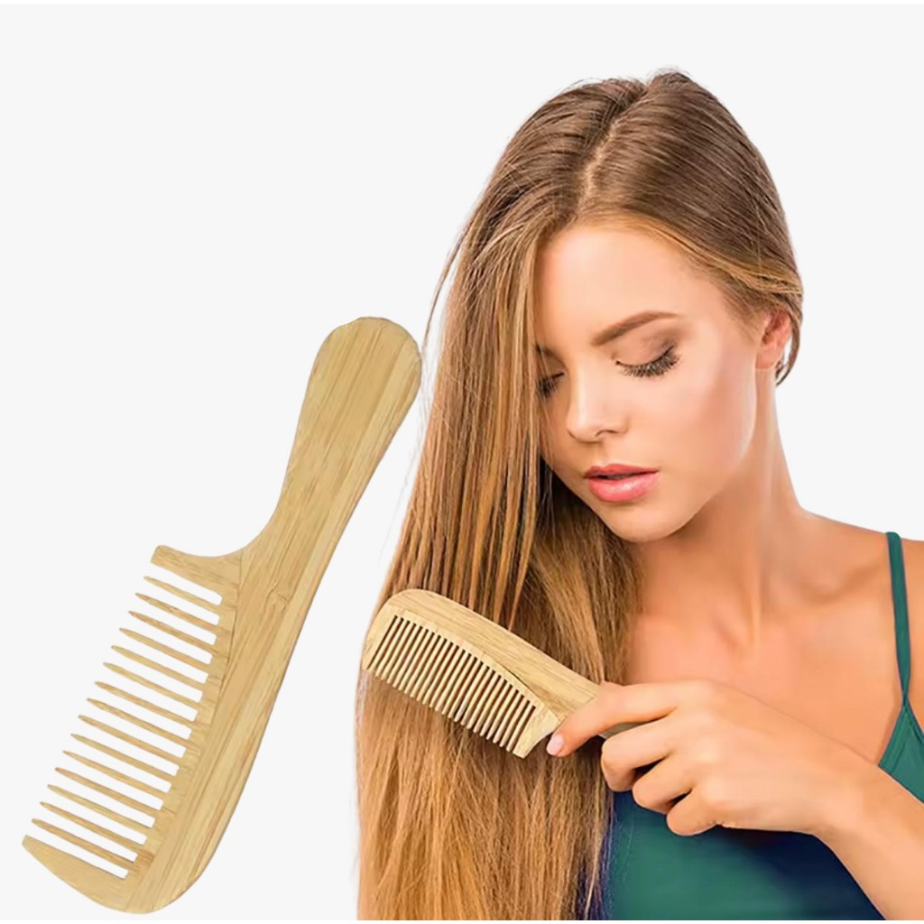 Pente de Madeira Bambu Anti-Estático Cabelo Profissional | Shopee Brasil