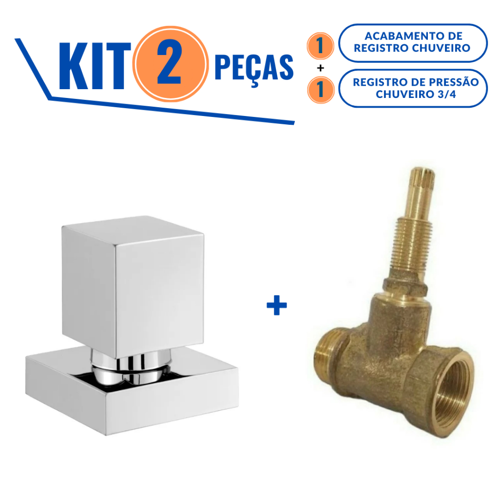 Registro de Pressão Para Chuveiro 3/4 com Acabamento Quadrado Metal ...