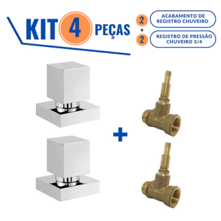 kit 02 Registro de Pressão 3/4 Padrão Deca + 2 Acabamento Metal Quadrado Cromado