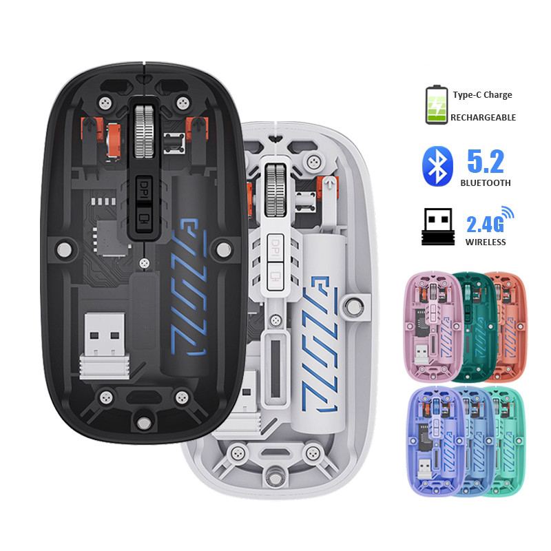 Mouse Bluetooth 5.2 E 2.4G transparente sem fio mouse silencioso de ...