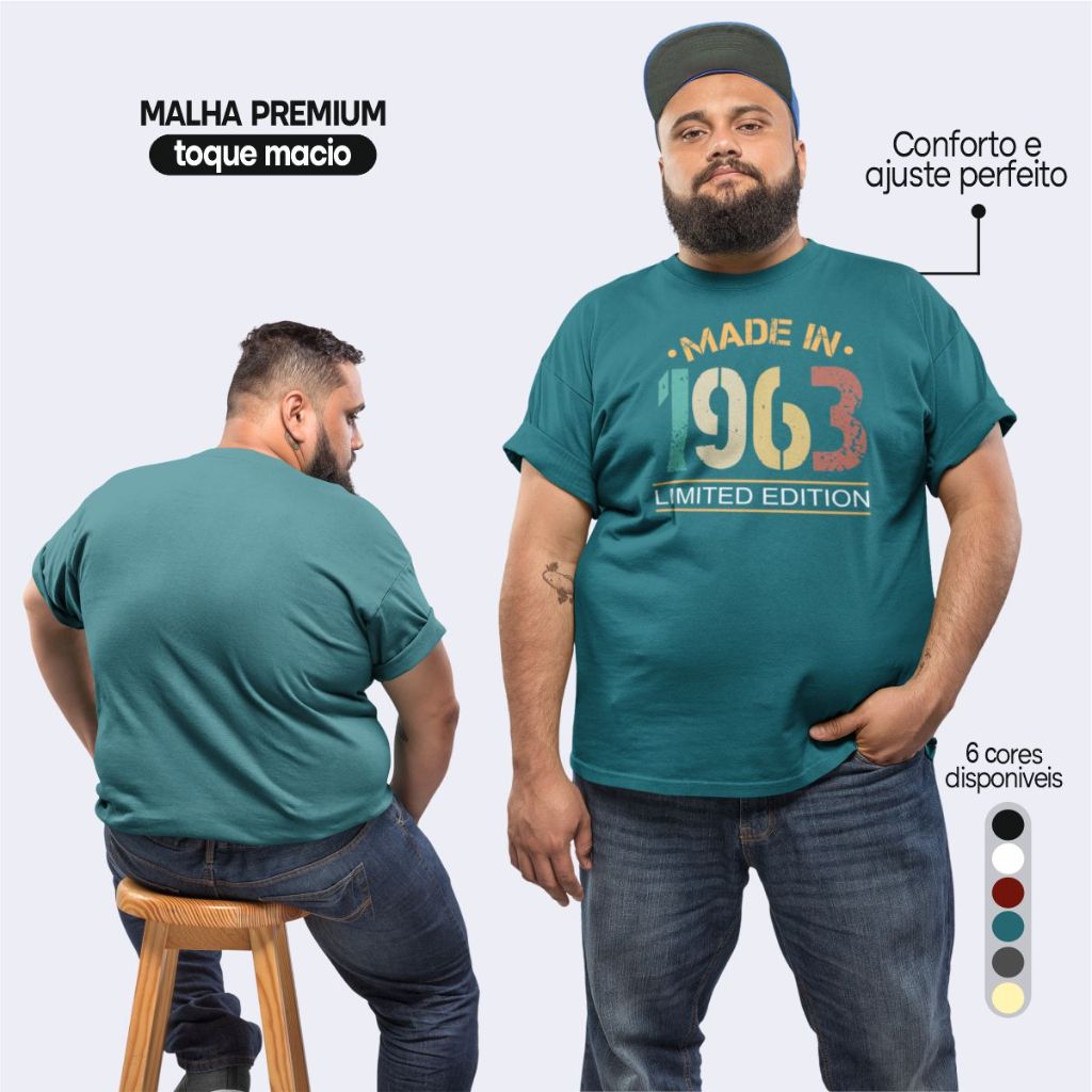 Camiseta Masculina Plus Size Retro Anos 60 Camisa Vintage Ano 1963