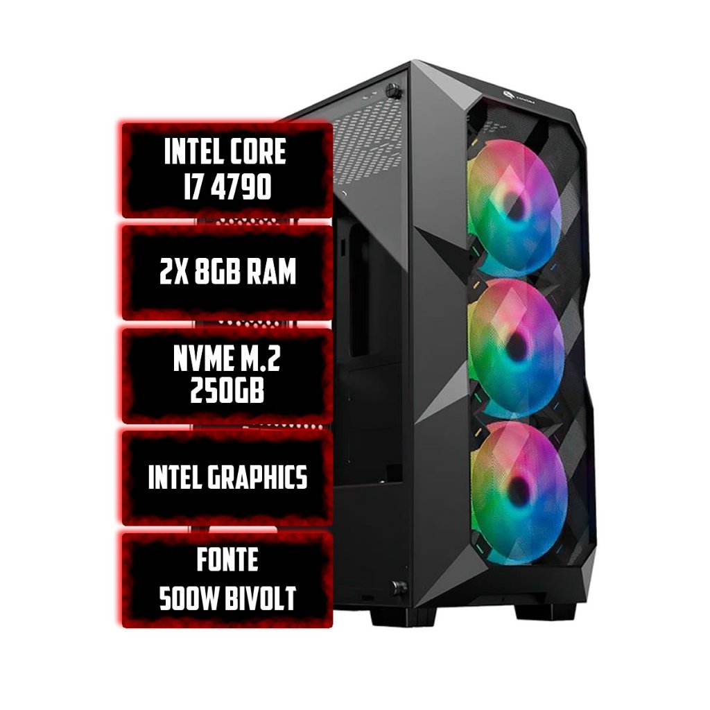 PC INTEL I7 4790 B85M 16GB NVME M.2 250GB 500W GABINETE 3 FANS RGB