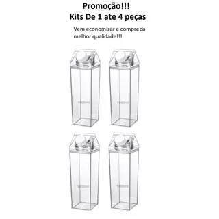 Kit 4 Garrafas de Acrílico 1L Resistente Geladeira Água Suco Leite Chá Caixa Com Tampa Bebida Frasco