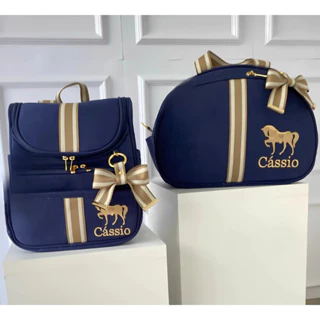 KIT BOLSA MATERNIDADE DE LUXO BORDADO - TEMA: CAVALOS (2 PEÇAS) PERSONALIZAMOS