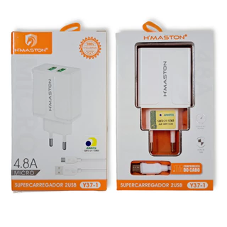 H'maston Carregador Turbo 2 Usb 3.1A Com Cabo Usb C V8 Lightning Tipo-c Para