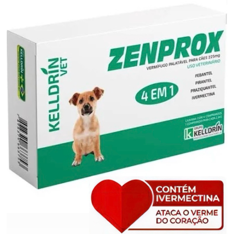 Vermífugo Zenprox 4 em 1 225mg Cães de Pequeno Porte Kelldrin