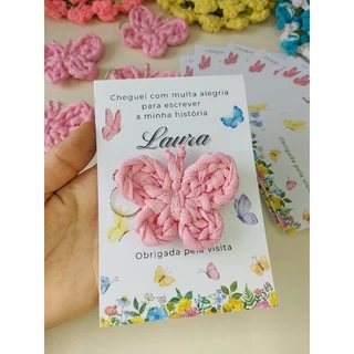 chaveiro de borboleta de croche kit 10,15,20,30, 40 ou 50+cartao personalizado, lembrancinha maternidade,cha de bebe