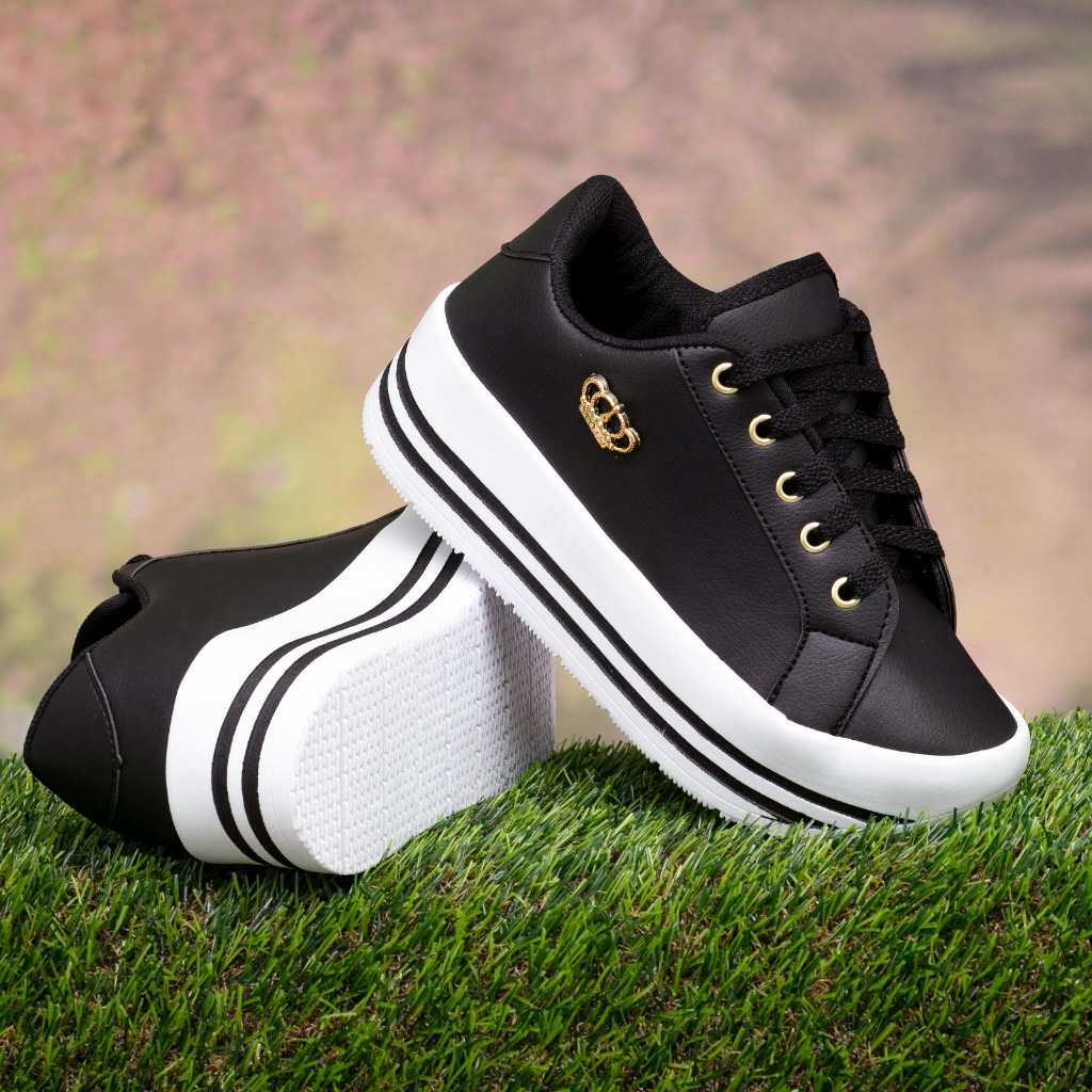 Tênis Branco Feminino Alto Sapato Estiloso Plataforma Casual Tenis Preto  Confortável Esporte Fino