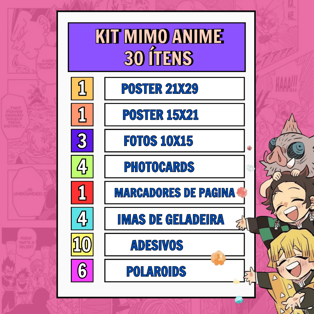 Kit Anime Diversos Papelaria 30 ITENS