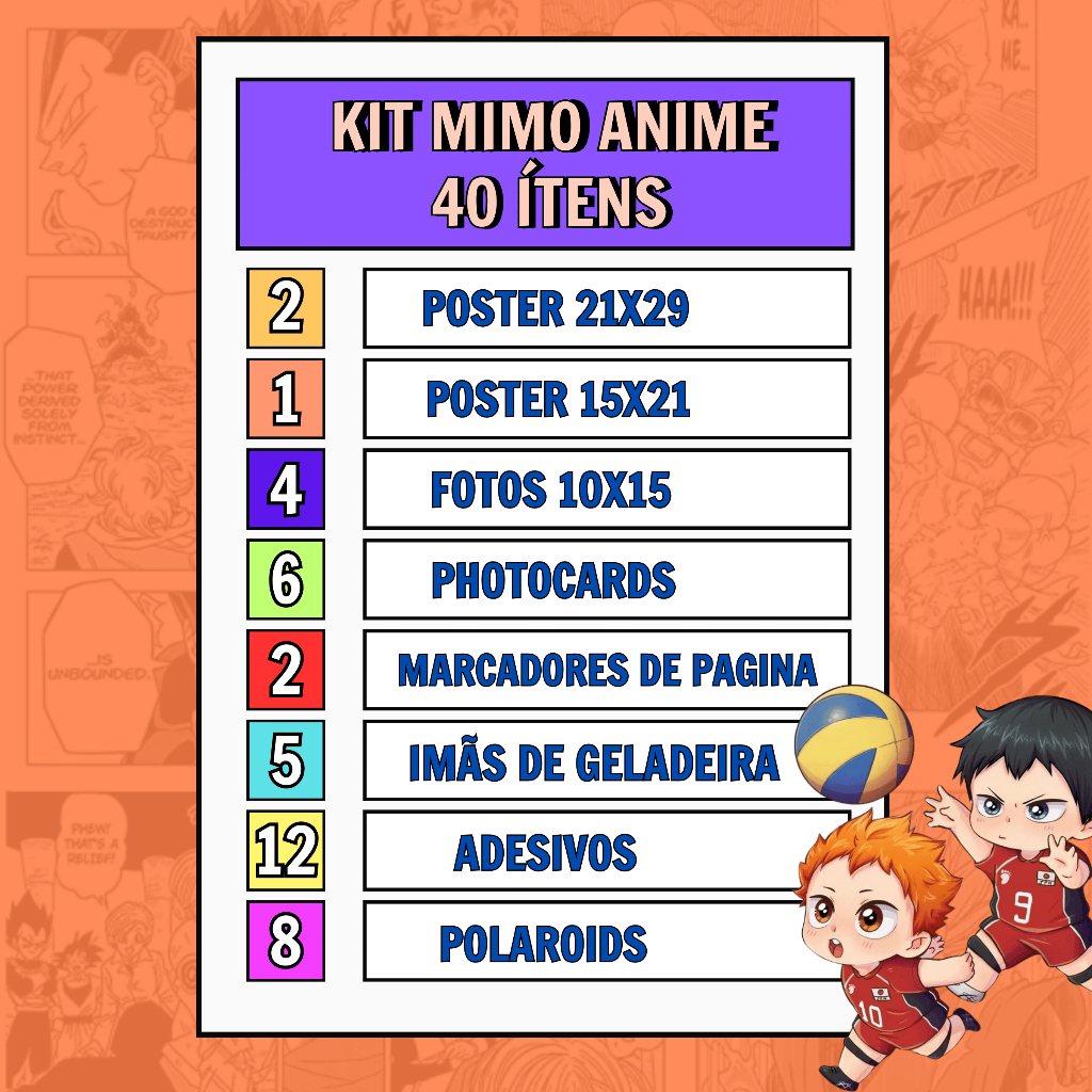 Kit Anime Diversos Papelaria 40 ITENS
